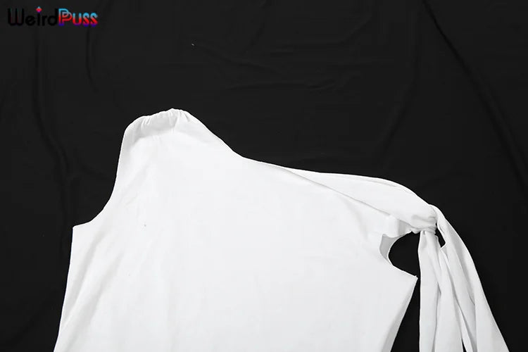 Weird Puss Chic Elegant 2 Piece Set Women Tracksuit Skew Collar Ribbon Tank Tsop+Leggings Casual Skinny Stretch Matching Outfits