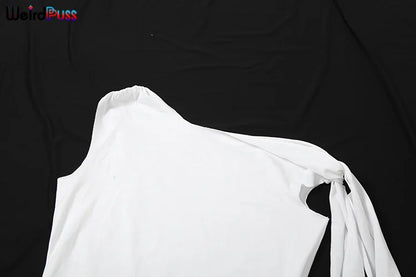 Weird Puss Chic Elegant 2 Piece Set Women Tracksuit Skew Collar Ribbon Tank Tsop+Leggings Casual Skinny Stretch Matching Outfits