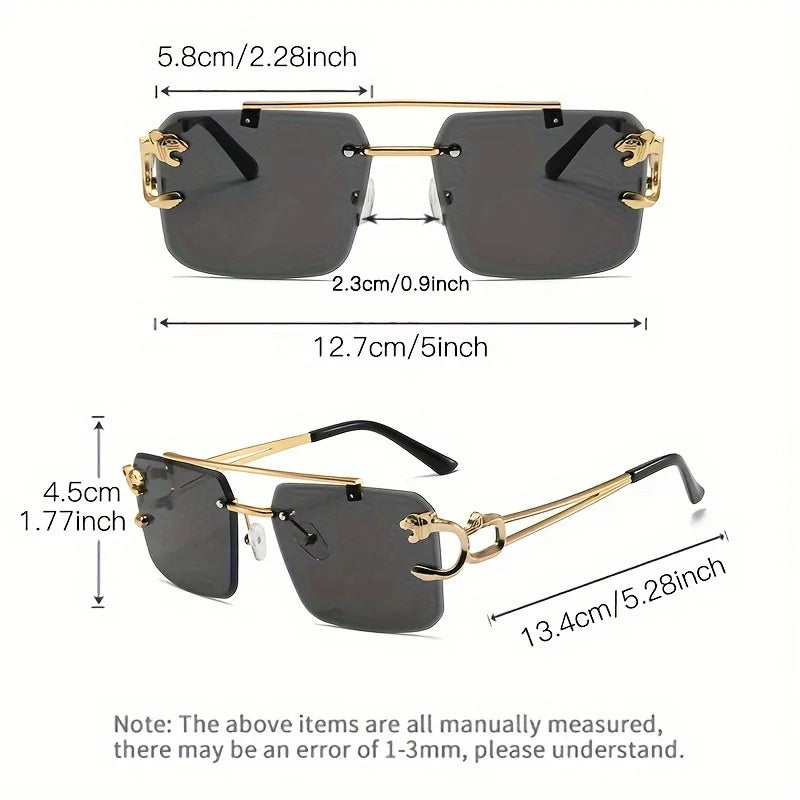 Vintage Luxury Golden Fahsion Glasses Cool Tiger Stand Women's Frameless Black For Men And Women Outdoor Travel Anti Glare Glass Badiee Stylez