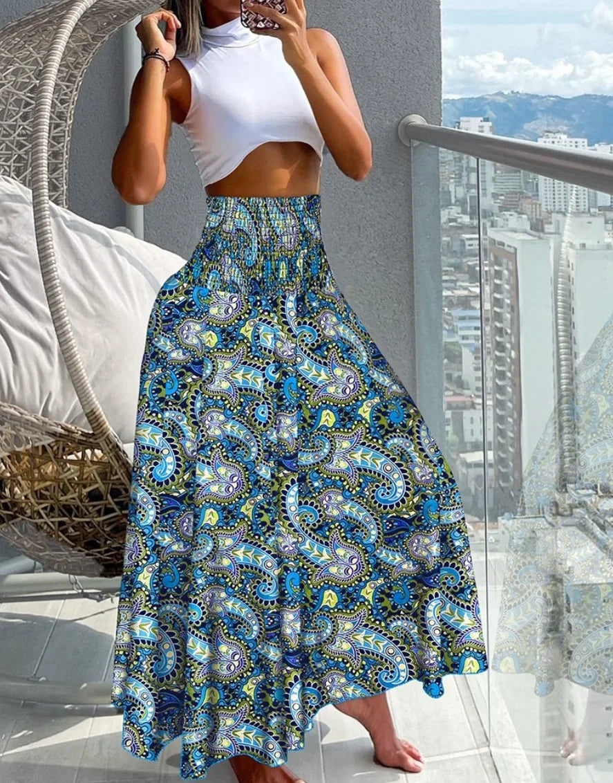 2024 Summer New Women's Leisure Loose Holiday Long Skirt Skirt Women Women's Cheap Clothing and Free Shipping Sales LOOSE Blue