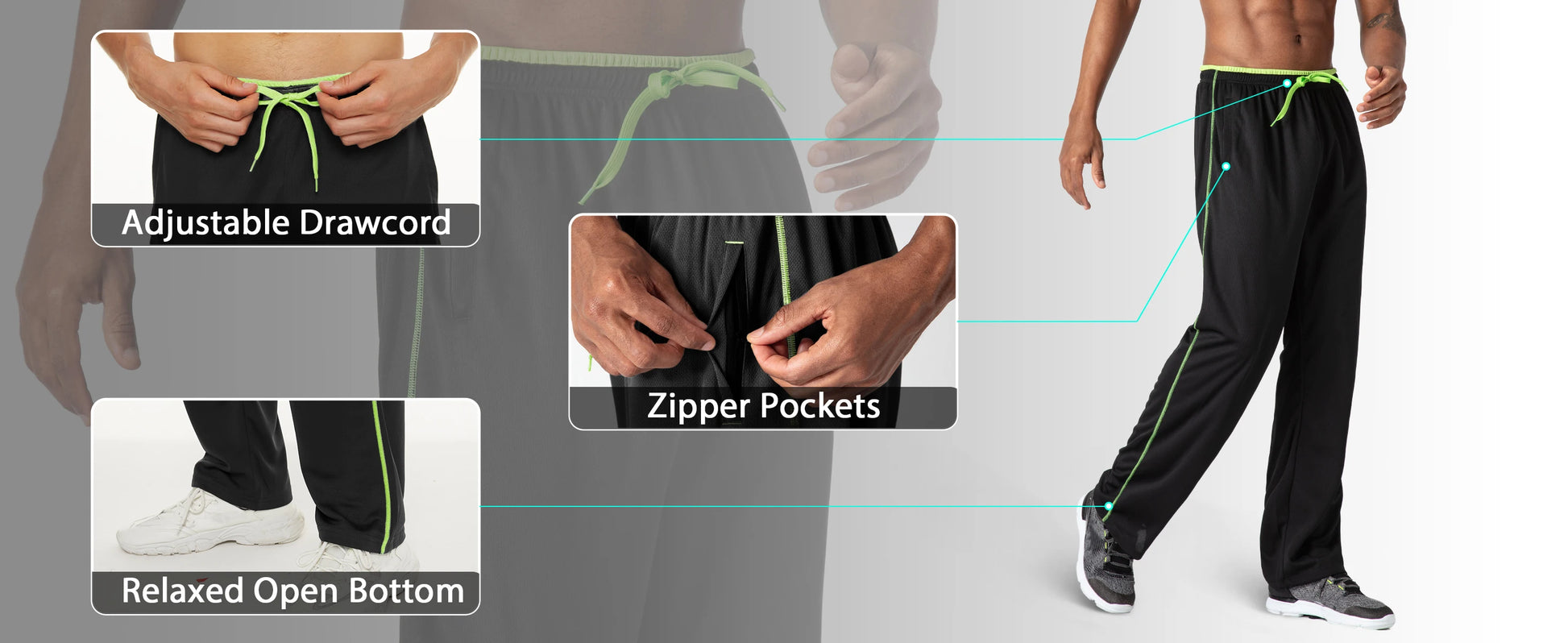 TACVASEN Breathable Mesh Sportswear Pants Men's Casual Trousers Elastic Waist Running Joggers Hiking Mountain Loose Fit Pants