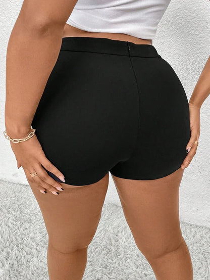 Plus Size Women's Plus Size Pleated Front Hollow Shorts High Waisted Asymmetric Mini Shorts Solid Colour