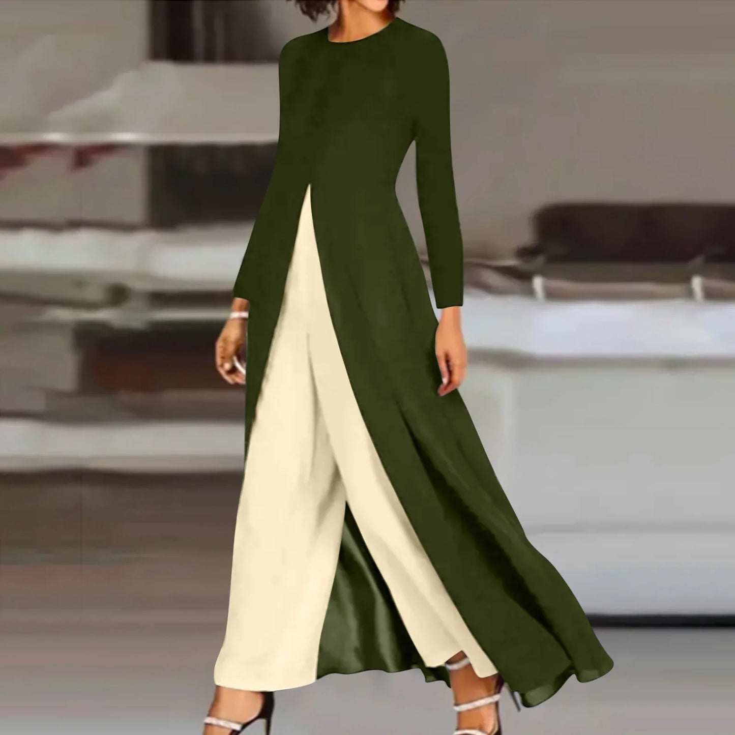 Jumpsuit Women 2024 Summer Fashion Colorblock Patchwork Rhinestone Square Collar Long Sleeve Asymmetrical Daily Long Jumpsuit Badiee Stylez