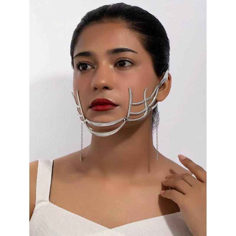 Punk Irregular Mask Gothic Mechanical Alien Fluid Face Accessories Metal Earrings for Women Men Halloween Party Jewelry