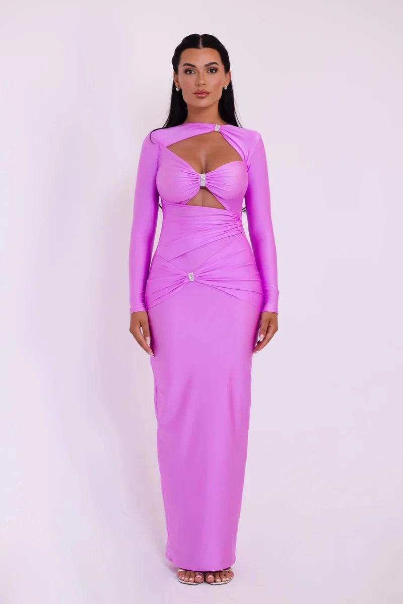 Articat Sexy Hollow Out Long Sleeved Elastic Tight Dress Women Pleats Double Layered Female Vestidos Elegant Party Evening Dress