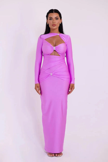 Articat Sexy Hollow Out Long Sleeved Elastic Tight Dress Women Pleats Double Layered Female Vestidos Elegant Party Evening Dress