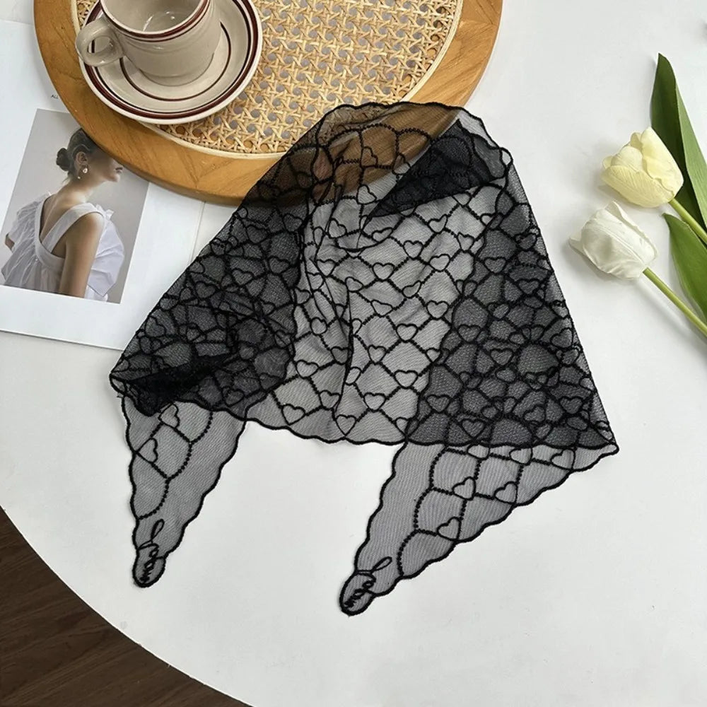 Sweet Love Heart Lace Scarves Korean Style Neck Wrap Bandanas Shawl Headscarf Headband Triangle Hijab Scarf Gift