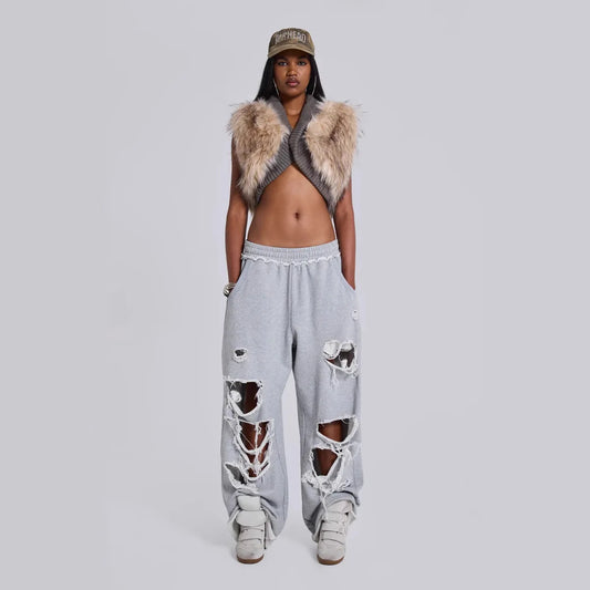 Women Baggy Sweatpants Casual Y2K Hip Hop Grunge Wide Leg Hole Loose Ripped pants Oversized Streetwear Trousers Badiee Stylez