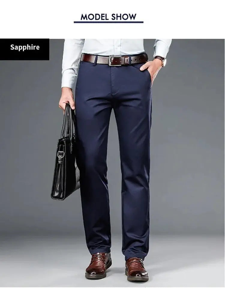 Men's ice silk suit pants Elastic mid-waist baggy trousers Straight business trousers