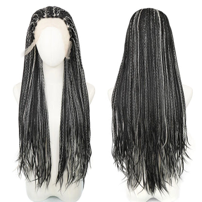 Ombre Blue Box Braided Wigs for Women 26inch Knotless Goddess Box Braid Lace Front Wig Colored Crochet Braid Synthetic Wig Highlight Black 26inches 13x3 Lace Front