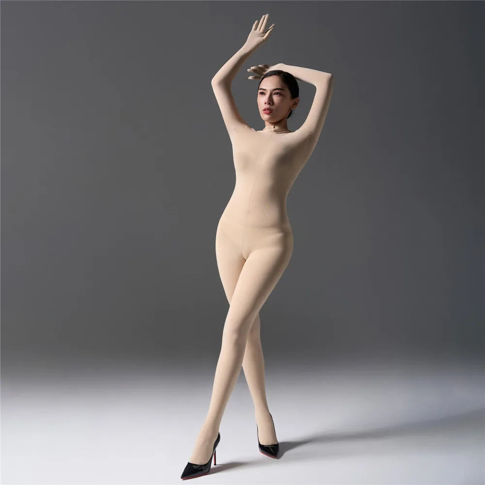 Sexy Cosplay Maid Tights Unisex Close Open Crotch Shaping Seamless Bodysuits Five Finger Gloves Jumpsuits Leotard Bodystocking Badiee Stylez