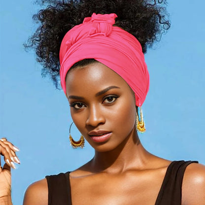 Hot selling stretch jersey turban african headband solid color super soft extra long breathable headband for women Rose Red