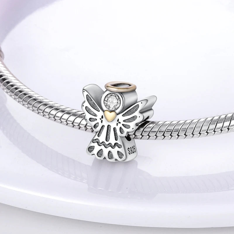 925 Silver Lucky Guardian Angel Dangle Beads Charm Women Fit Original Bracelet Necklace Original DIY Jewelry Making Gift