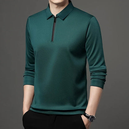 Men's Solid Color Long Sleeved POLO Shirt Casual Fashion Top Badiee Stylez