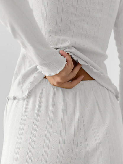 Mozuleva Love Jacquard Long Sleeved Pajamas Set Women's Spring Knitted Cardigan Pants Pajamas Comfortable Women Home Clothes