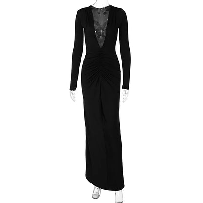 Women Sexy Elegant Long Dress Long Sleeve Backless Bodycon Slit Dress Autumn Evening Party Dresses Female Badiee Stylez