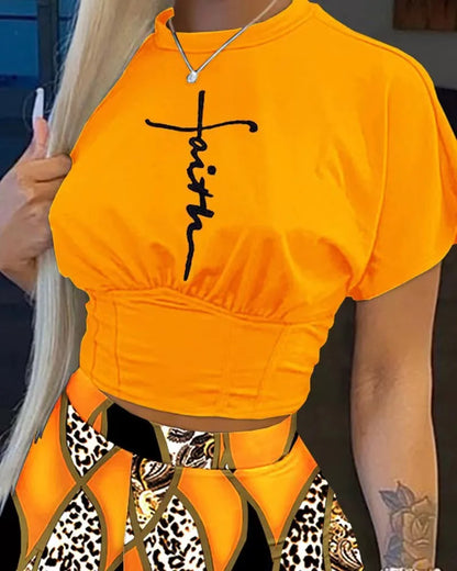 Women Two Piece Short Sets Round Neck Crop Tops Pullovers High Waist Shirts Elastic Waist Shorts Matching Sets Y2k Summer