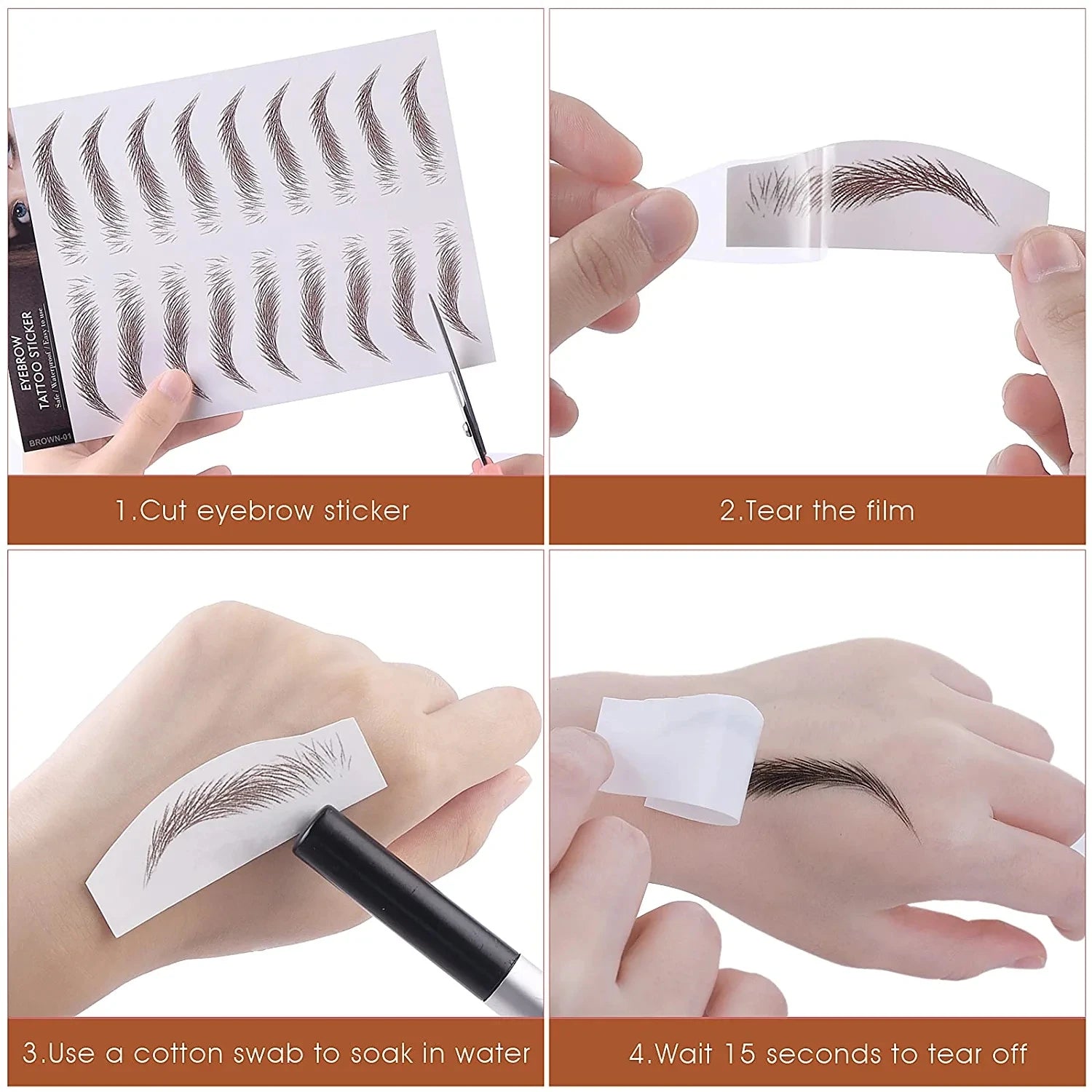 4D Hair-Like Eyebrow Stickers Waterproof Eyebrow Tattoo Water Transfer Eye Brow Enhancer Long Lasting Korean Cosmetics