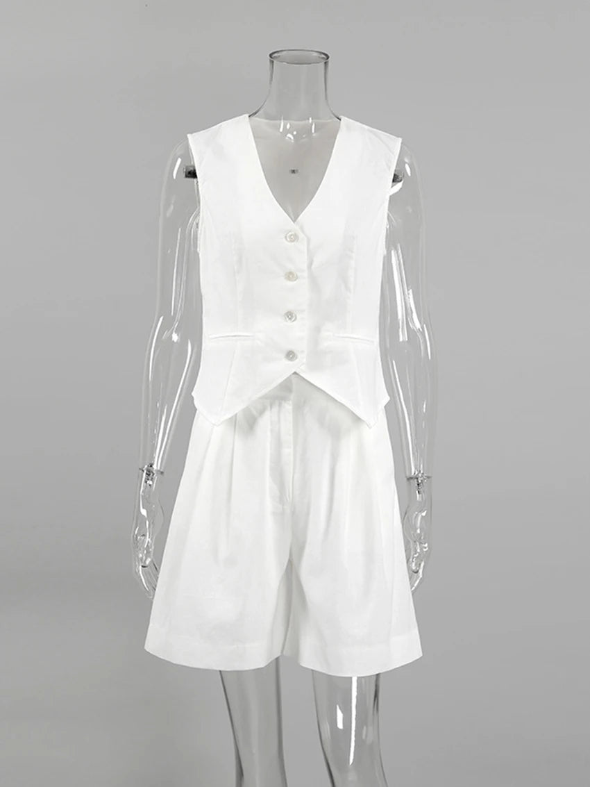 Marthaqiqi Loose Cotton Women'S Pajamas Sets Sexy V-Neck Sleepwear Tank Tops Nightwear Casual Shorts Femme Summer Pyjamas Suits