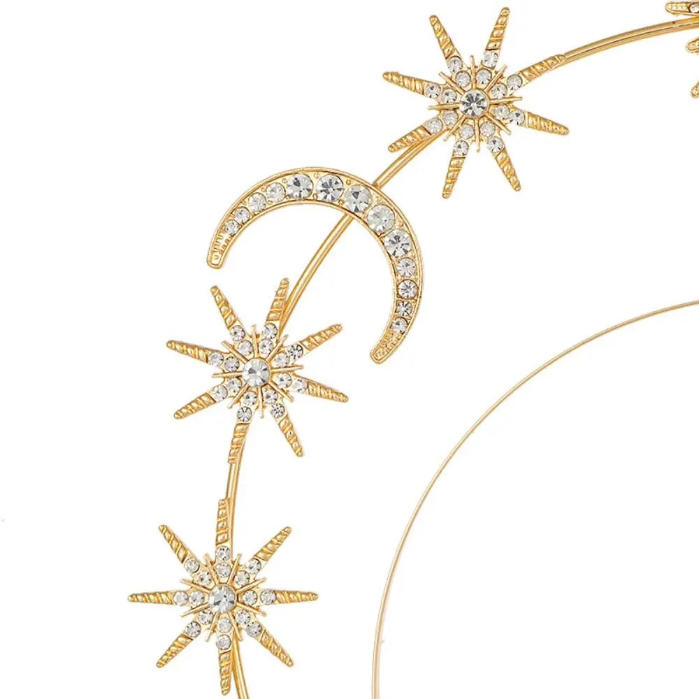 Exaggerated Metal Star Hair Hoop Silver Princess Halo Crown Bridal Hair Tiara Rhinestone Baroque Hairbands Children