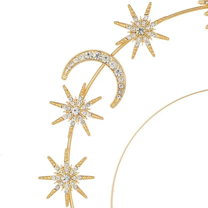 Exaggerated Metal Star Hair Hoop Silver Princess Halo Crown Bridal Hair Tiara Rhinestone Baroque Hairbands Children