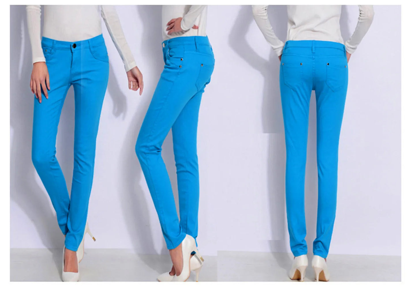 Women Dress Pants Tapered Leg Colored Stretch Slim Jeans Skinny Trousers Pockets for Daily ouc073