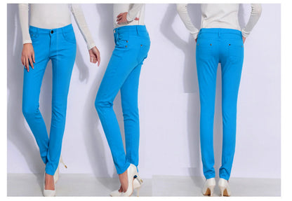Women Dress Pants Tapered Leg Colored Stretch Slim Jeans Skinny Trousers Pockets for Daily ouc073