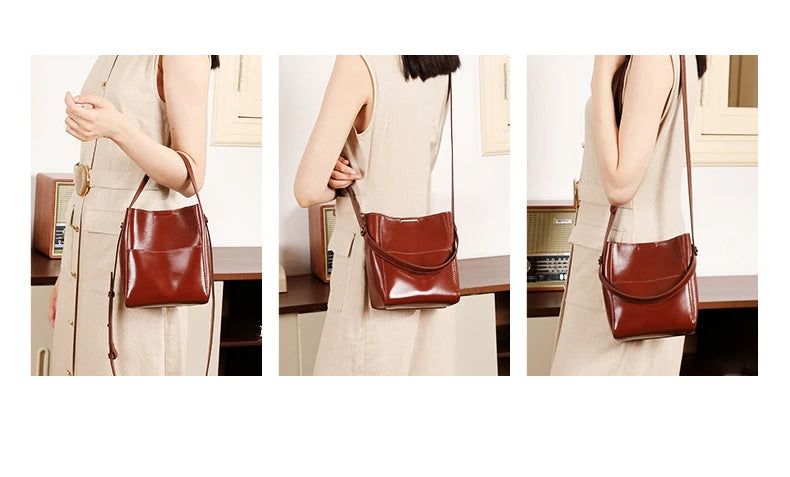 Toptrends Korean Style Bucket Genuine Leather Shoulder Bags For Women 2025 Luxury Designer Crossbody Purses Tote Ladies Handbags