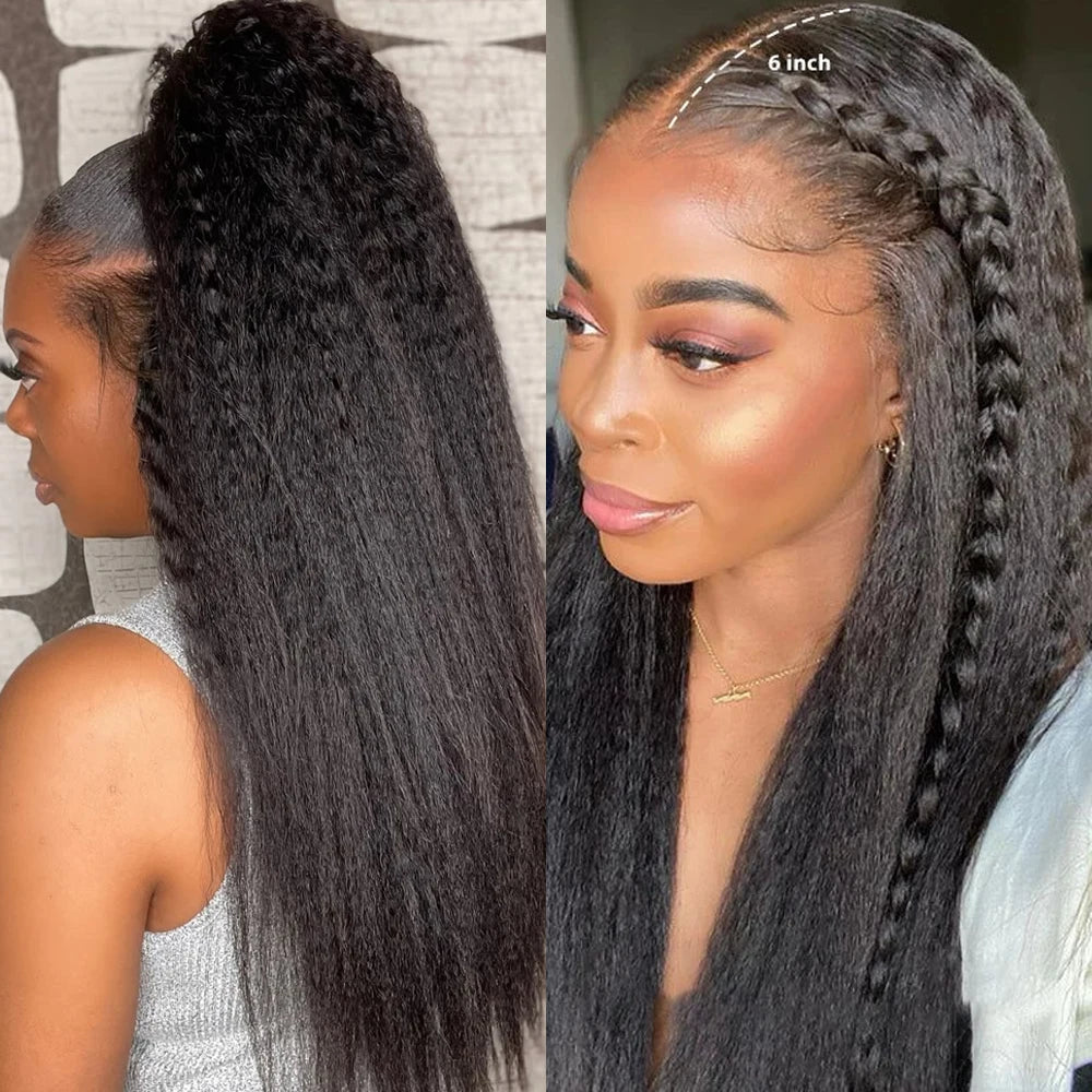 High Density Kinky Straight 360 Lace Front Wigs Human Hair Brazilian 40 Inch Yaki Straight 13x6 HD Lace Frontal Wig Preplucked