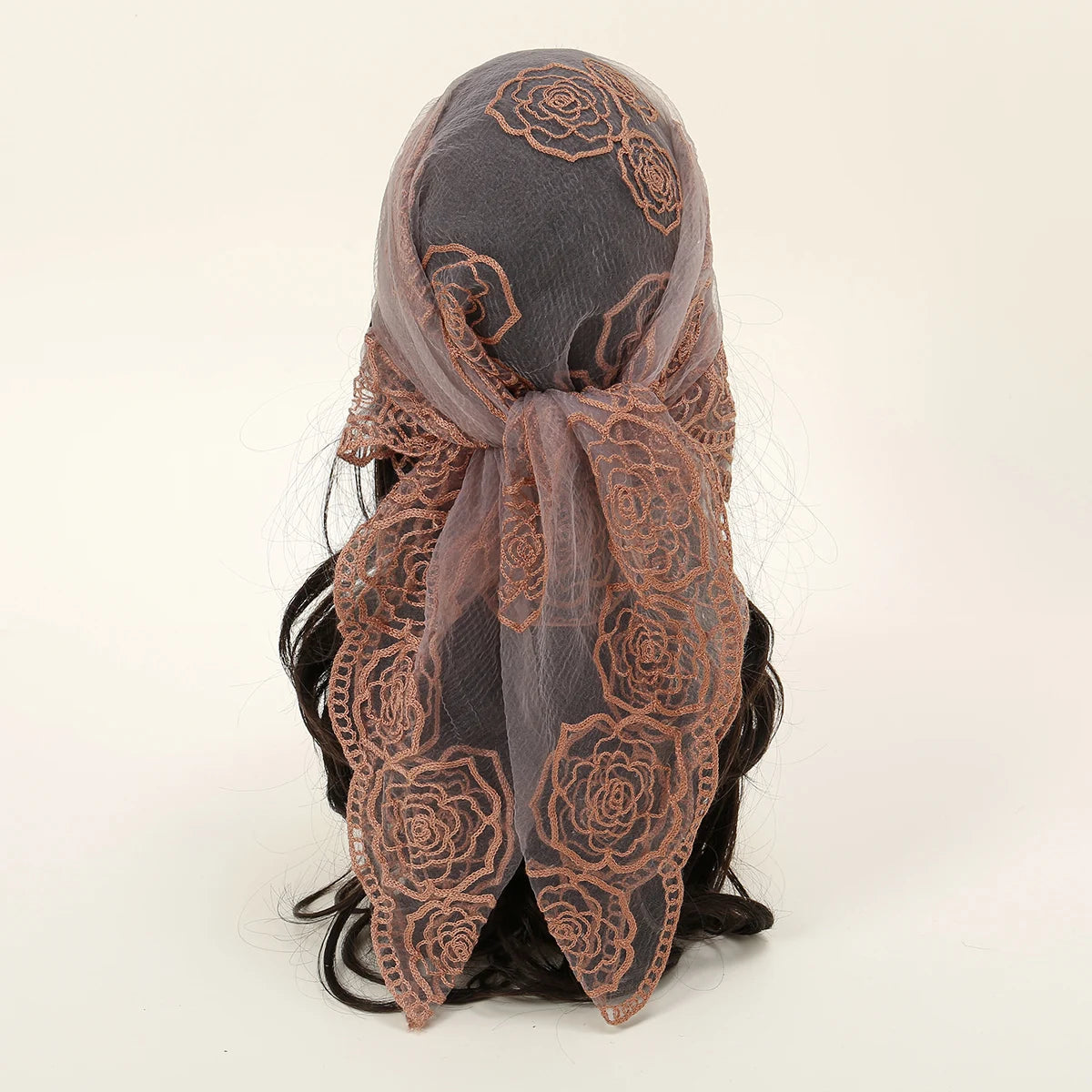 Lace Paisley Embroidery Bandana Square Scarf Elegant Breathable Silk Scarves Women Sunscreen Lightweight Shawl Headband VS532-08