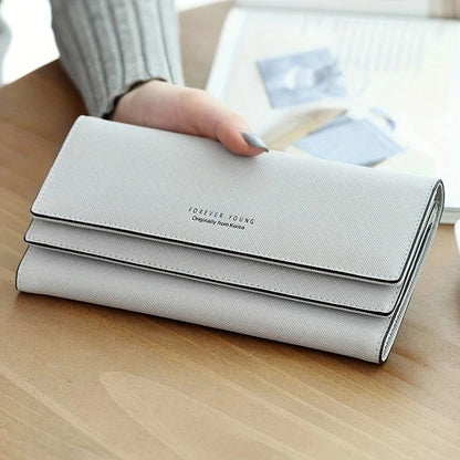 Brand PU Leather Women's Wallet High Quality 3 Fold Long Purse Clutch Coin Purse Phone Pocket Card Holder Large Capacity GRAY