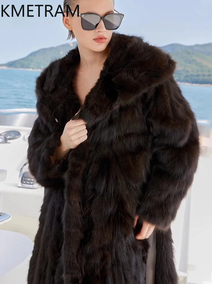 100% Natural Sable Fur Jacket Woman High Quality Long Real Fur Coat with Hood Winter Coats Women Clothing 2025 шуба женская Badiee Stylez
