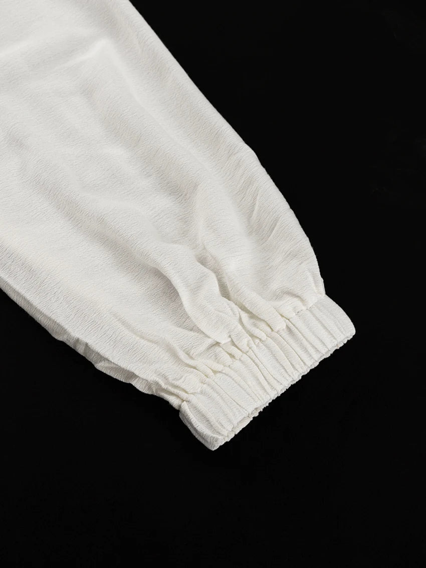 Marthaqiqi Casual Women Nightgowns Set V-Neck Sleepwear Long Sleeve Robe Underwear Shorts White Loose Ladies Pajama 3 Piece Suit