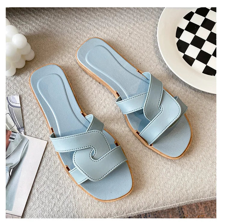 Women's Summer Slides Sandals - Cross Band Design, Ultra Soft Anti-Slip Sole, Lightweight House Slippers for Women, Beach Walkin