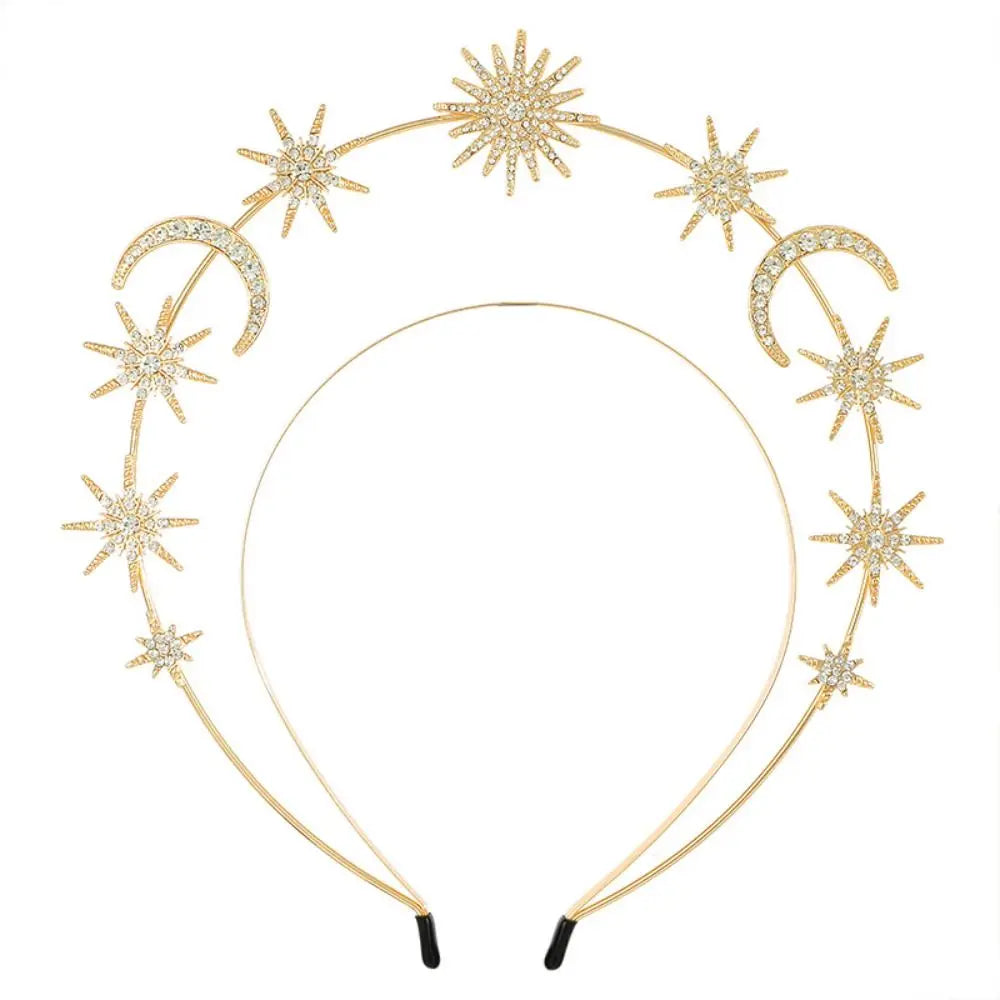 Exaggerated Metal Star Hair Hoop Silver bilayer Halo Crown Princess Bridal Hair Tiara Baroque Hairbands Head Jewelry A