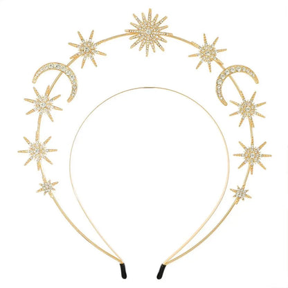 Exaggerated Metal Star Hair Hoop Silver bilayer Halo Crown Princess Bridal Hair Tiara Baroque Hairbands Head Jewelry A