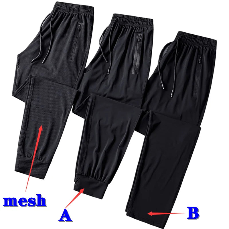 Big Size Men's Pants Ice Silk Stretch Elastic Waist Sweatpants Men Summer Casual Sport Joggers Black Mesh Trouser Male Large 9XL