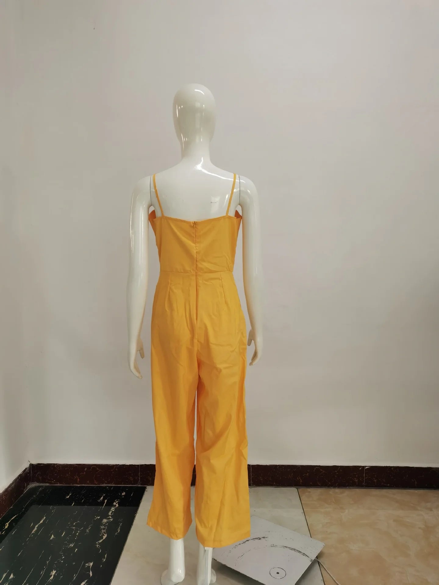 Women's Wide-legged Long Jumpsuit Spring Summer Solid Color Sexy Chest-wrapped Zipper Suspenders New 2024 Lady Slim Jumpsuit