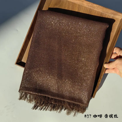 Lastest Brand Design Scarf Shiny Solid Color Shawls Rayon Fabric Gold Silk Silver Wire Head Shawl Fringe Hijab For Women 37