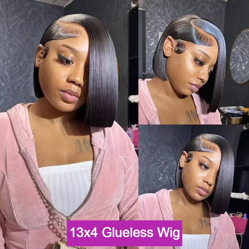 100% Human Hair Wig Glueless Braided Closure Hd Lace Frontal Wig Pre Cut Vietnamese Straight Short Bob Lace Front Wig for Women Badiee Stylez