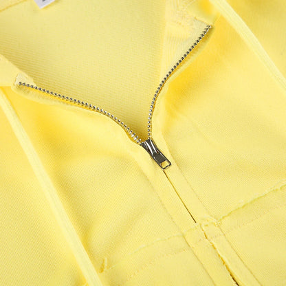 BIIKPIIK Drawstring Hooded Hoodie Suits Autumn Winter Solid Zipper Women Casual Pants Set Street Sporty Sweatshirt Two Piece Set