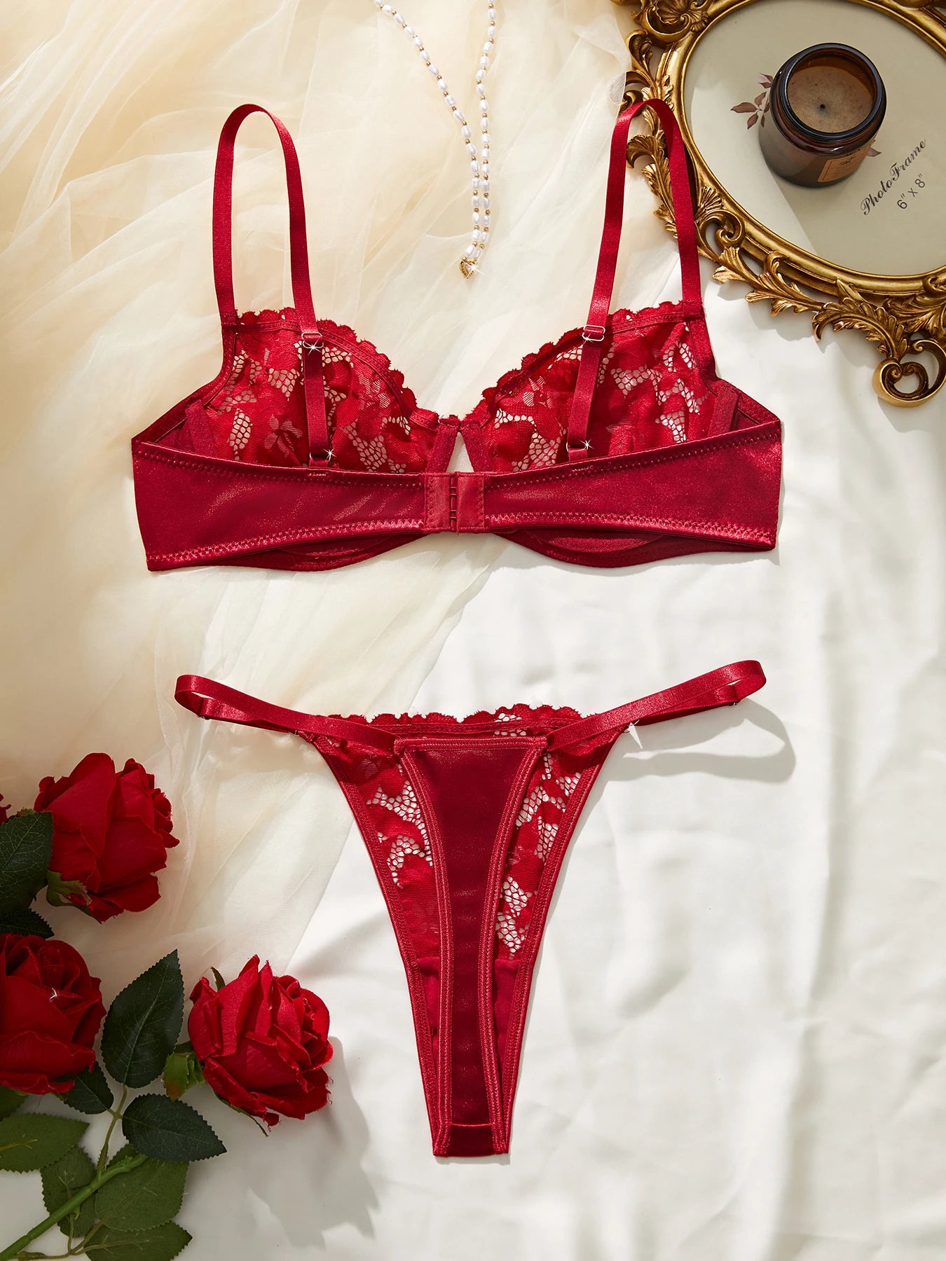 Ladies High-Quality Skin-Friendly Lace Trim Sexy Underwear Set Comfortable Feminine Innerwear Ensemble