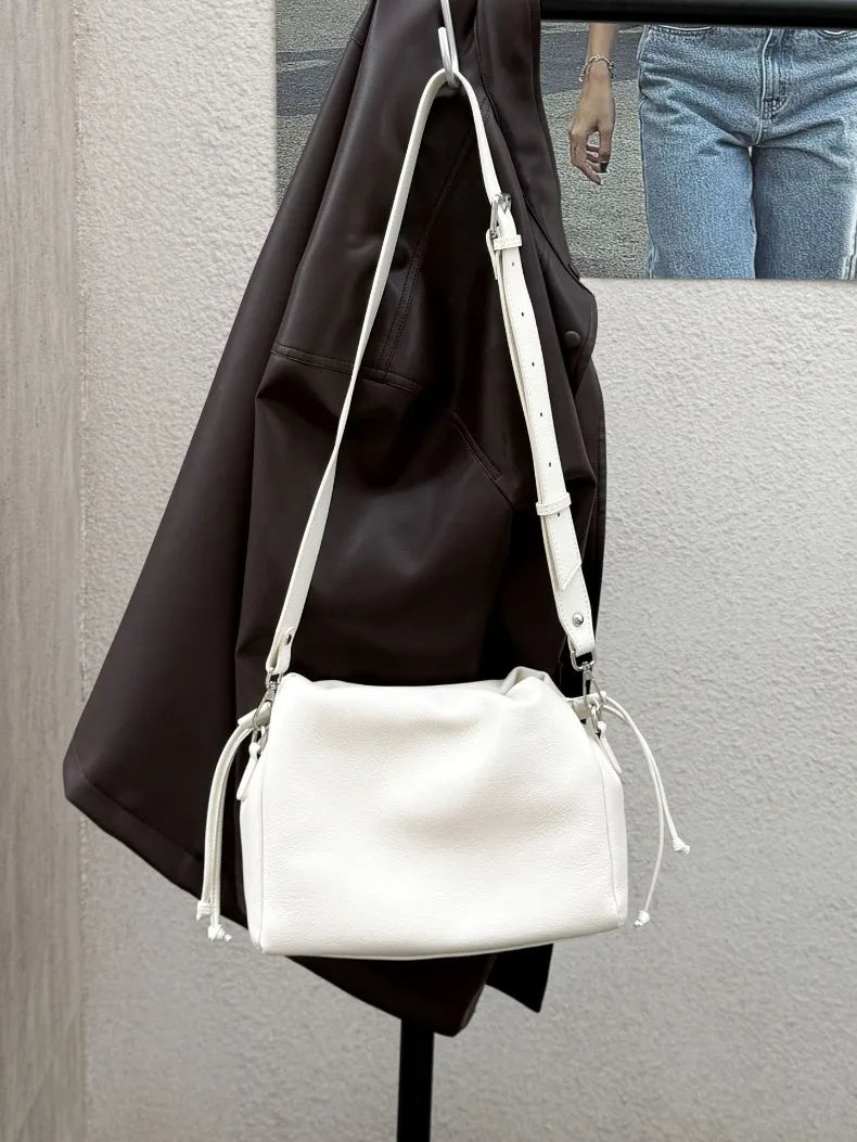 Ladies' New Premium Full-Grain Wrinkled Leather Crossbody Bag - Women's Chic Shoulder Commuter Bag with Organizer Pockets