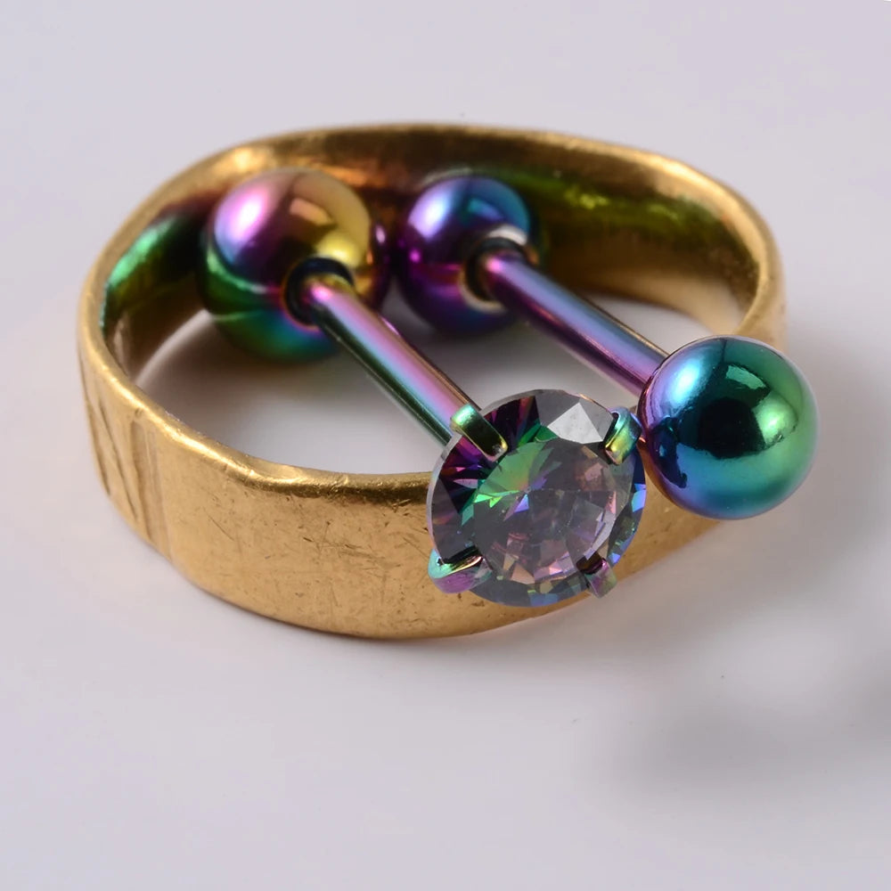 2PCS Anti-Allergy Surgical Steel  Prong Zircon Tongue Barbell Piercings Ball Tongue Barbell Rings Fashion Piercing Jewelry Badiee Stylez