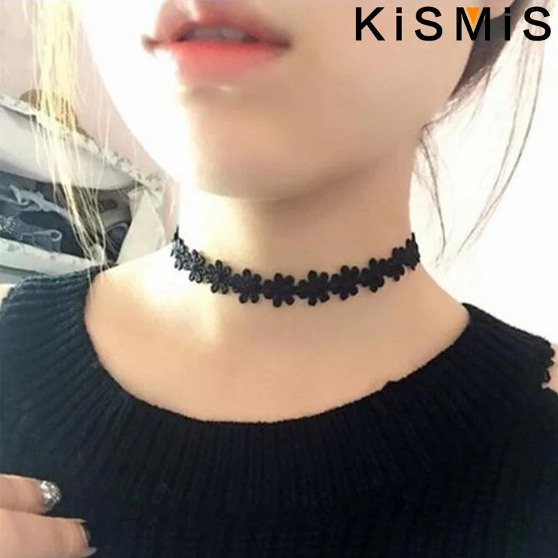 KISMIS 6Pcs/Set Black Lace Chokers Necklace Set Vintage Gothic Punk Elastic Necklace Women'S Jewelry 1Sets Badiee Stylez