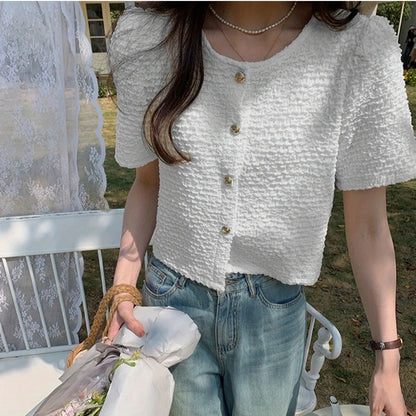 New Summer Short Sleeve O-Neck Women Shirt Sweet White Shirt Blouse Women Tops 2025 Blouses Shirts Blusas Para Mujer Blusa XL183