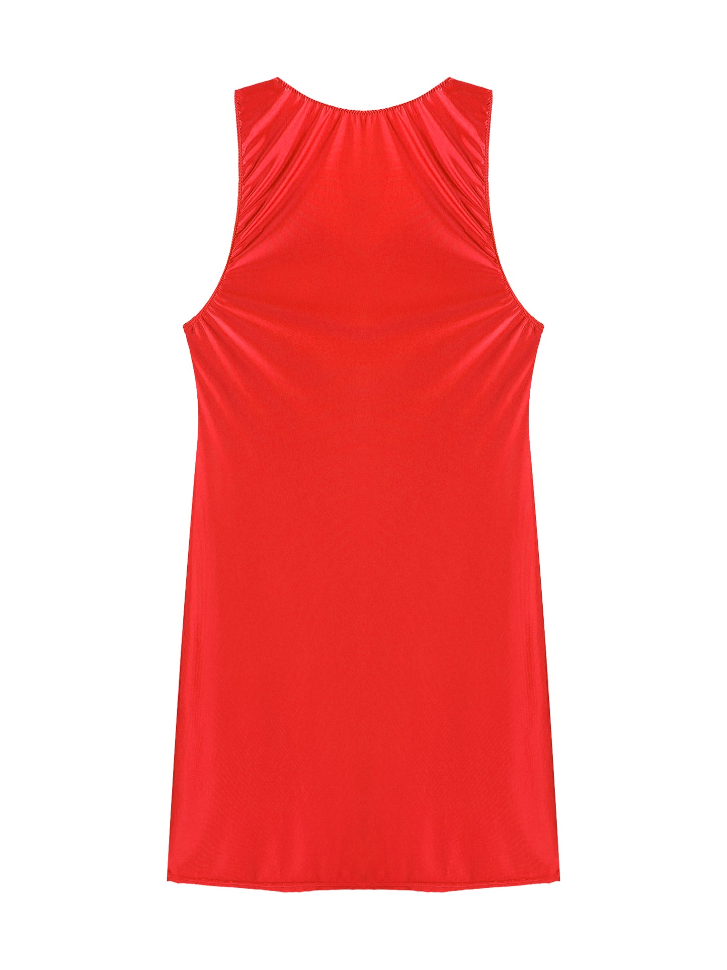 Women's Oil Glossy Stretch Tank Mini Dress Solid Color Sleeveless Tights Bodycon Short Dress Stretch U Neck Party Sundress