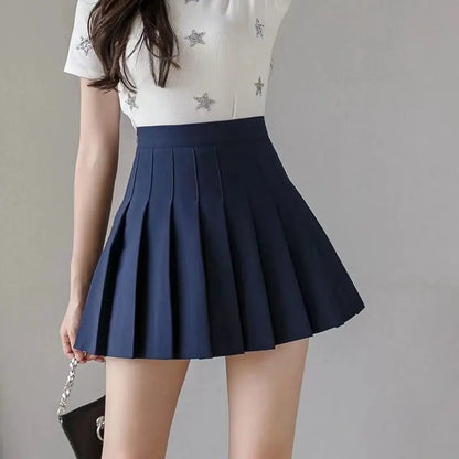 Mini Skirts Womens 2024 Summer Japanese School Pleated Skirts High Waist Kawaii Cute Pink Plaid Skirt Uniform Harajuku Jupe dark blue