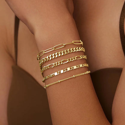 Gold Bracelets Set for Women,14K Gold Plated Dainty Gold Link Chain Bracelets Trendy Stackable Gold Cuff Bracelets Jewelry Gifts