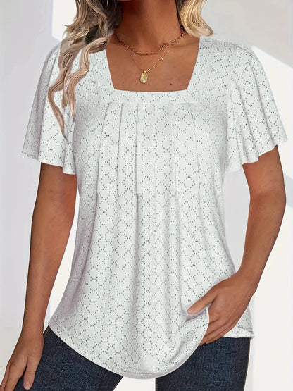 Plus size spring and summer fashionable and elegant hollow tops for women office wear loose ruffle sleeves versatile tops for White